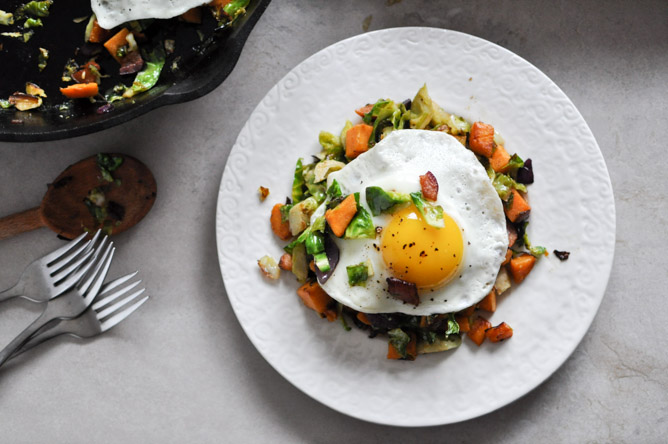Smoky Brussels Sprout & Sweet Potato Hash
